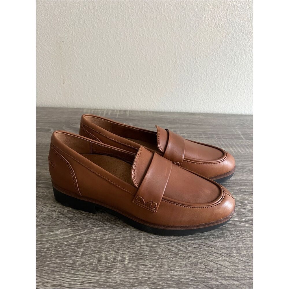 Vionic Cognac Leather Penny Loafers Comfort Moc Toe Shoes Size 9M